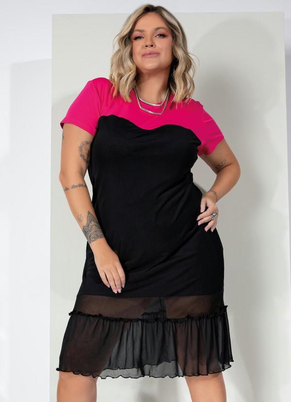 Outlet - Vestido Preto/Pink com Babado em Tule 5