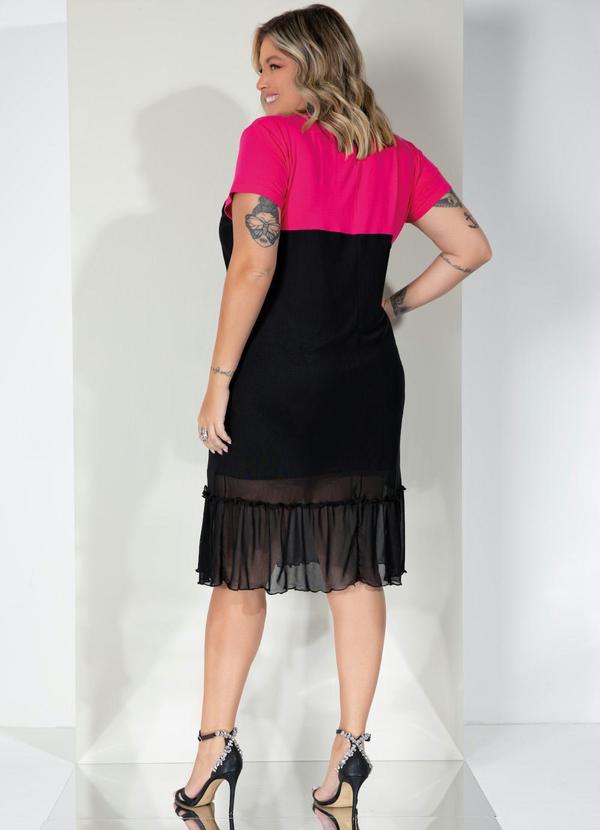 Outlet - Vestido Preto/Pink com Babado em Tule 2