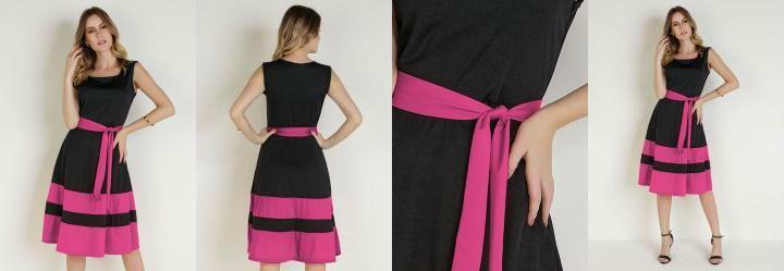 Vestido Preto/Pink com Faixa