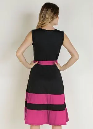 Rosalie - Vestido Preto/Pink com Faixa - ROSALIE