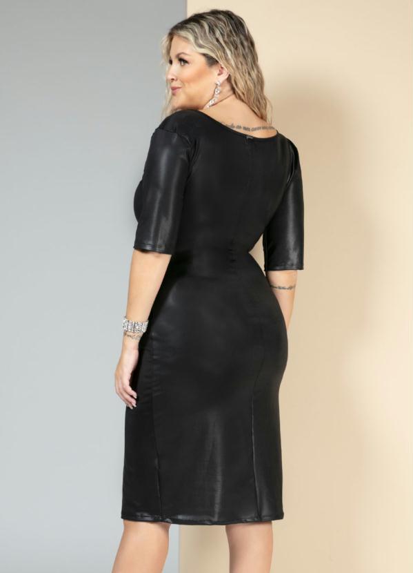 Quintess - Vestido Preto Tubinho em Cirrê com Fenda 6