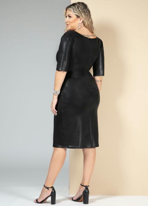 Quintess - Vestido Preto Tubinho em Cirrê com Fenda 8