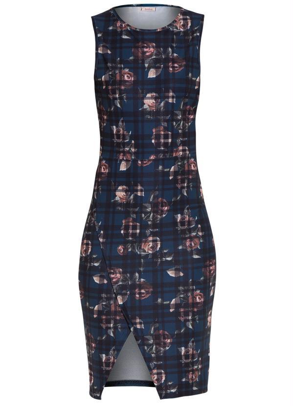 Quintess - Vestido Quintess Assimétrico Floral e Xadrez 9