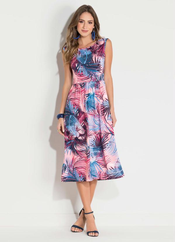 Quintess - Vestido Quintess Folhagem Rosa