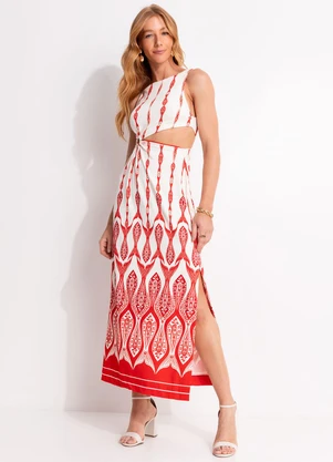 Farm - Vestido Recorte Peixe Correnteza Vermelho - FARM