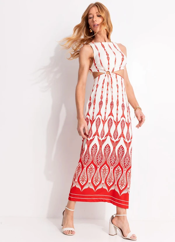 Farm - Vestido Recorte Peixe Correnteza Vermelho 3