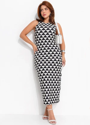 Farm - Vestido Recorte Tambaqui Grafico Preto - FARM