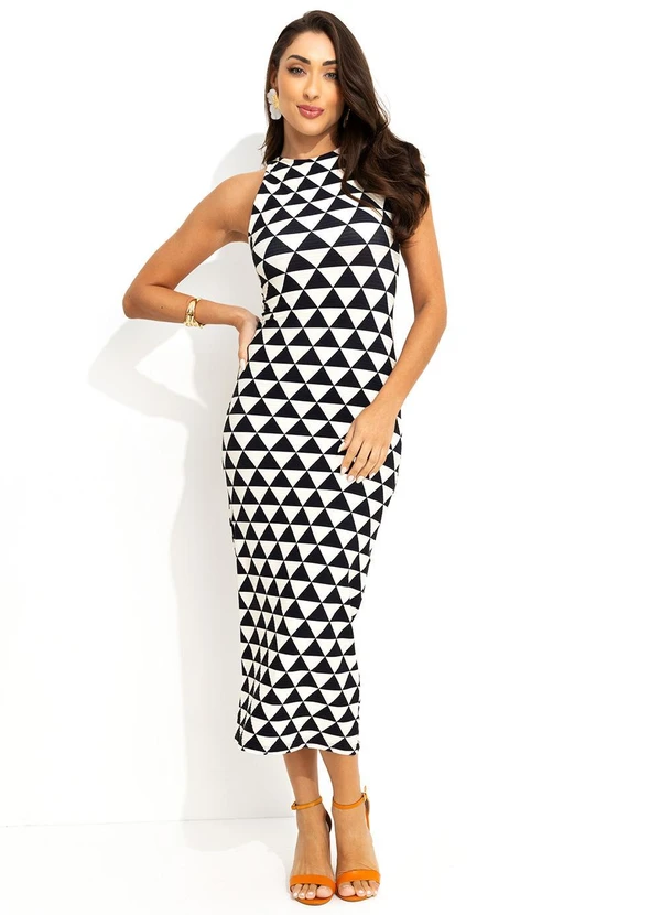 Farm - Vestido Recorte Tambaqui Grafico Preto