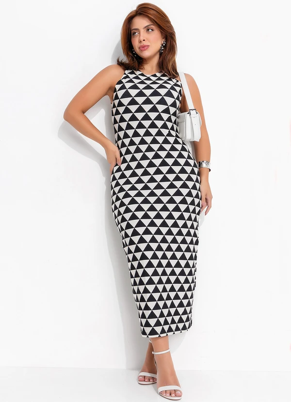 Farm - Vestido Recorte Tambaqui Grafico Preto 6