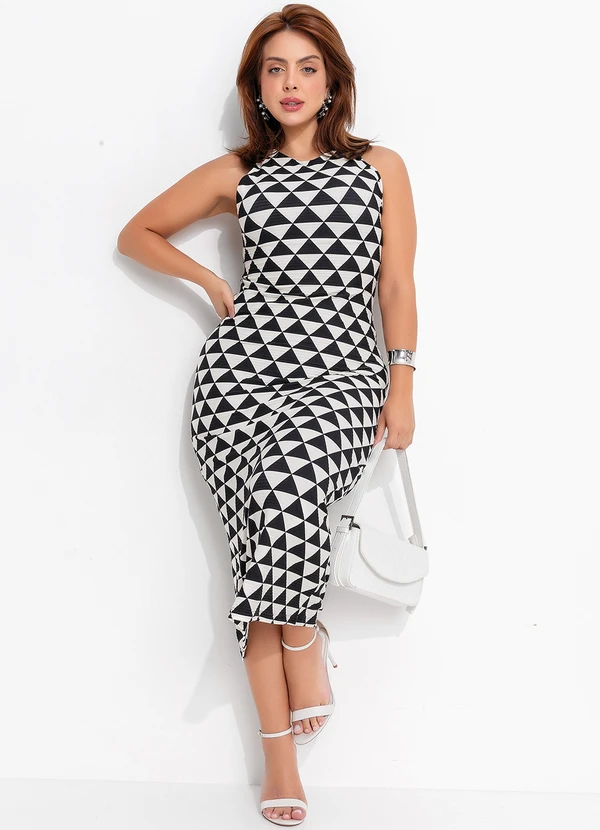 Farm - Vestido Recorte Tambaqui Grafico Preto 8