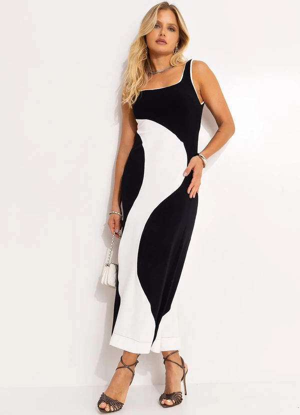 Farm - Vestido Recortes Pb Crepe Preto