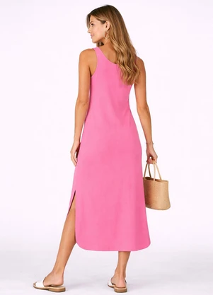 Rovitex - Vestido Regata Midi com Fenda Good Bless Rosa - ROVITEX
