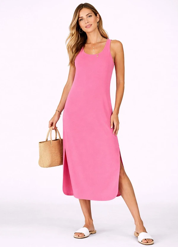 Rovitex - Vestido Regata Midi com Fenda Good Bless Rosa