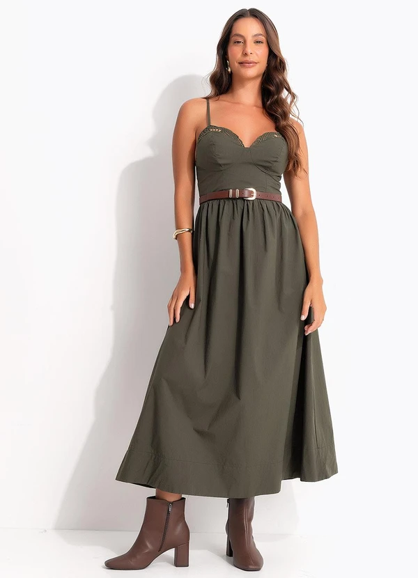 Farm - Vestido Renda Midi Verde