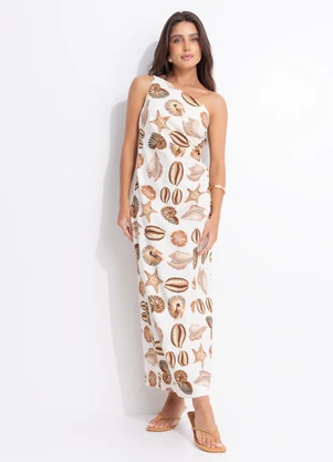 Farm - Vestido Reto Conchas Bege - FARM