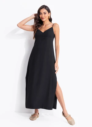 Farm - Vestido Reto Midi Preto - FARM