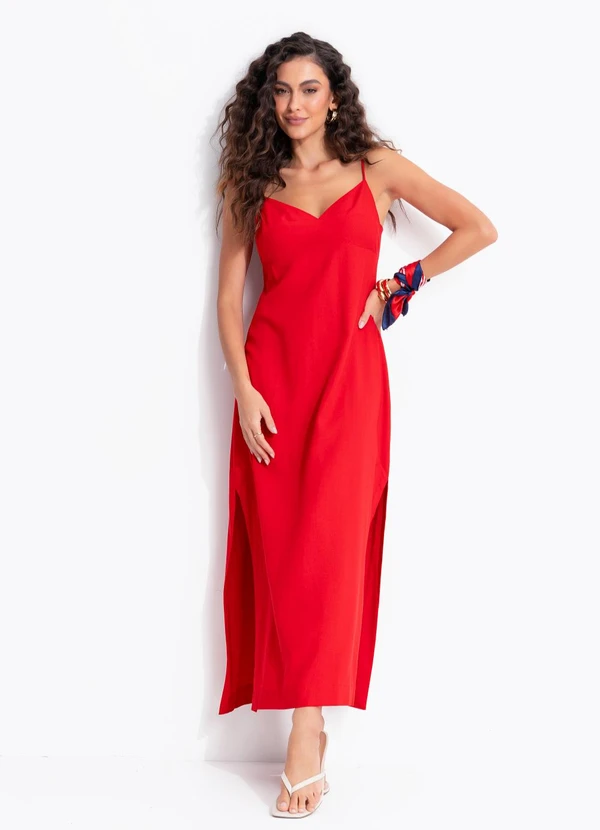 Farm - Vestido Reto Midi Vermelho