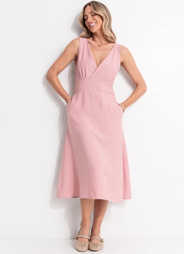 Quintess - Vestido Rosa Claro em Viscose com Poliéster