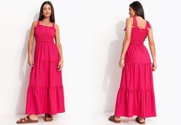 Vestido Rosa com Babados e Al�as para Amarrar