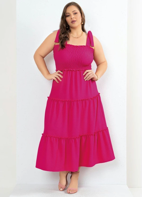 Quintess - Vestido Rosa com Babados e Alças para Amarrar 3