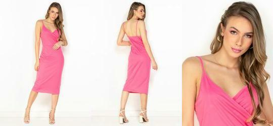 Vestido Rosa com Decote Transpassado