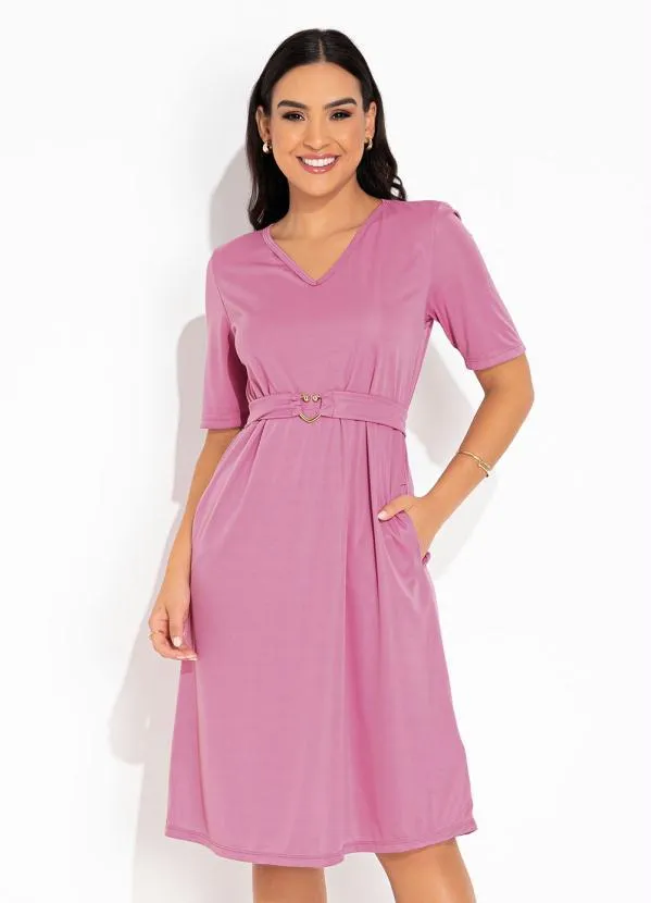 Vestido Rosa com Faixa Coração Rosalie