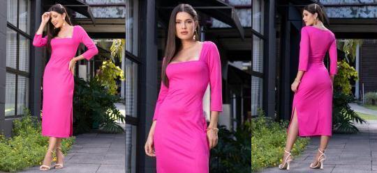 Vestido Rosa com Fenda