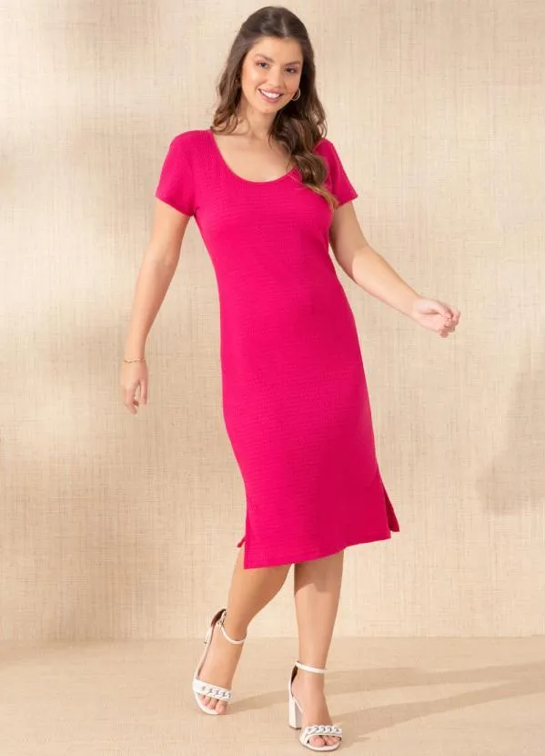 Quintess - Vestido Rosa com Mangas Curtas