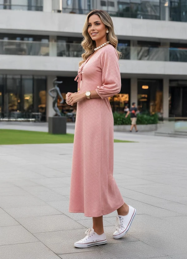 Quintess - Vestido Rosa em Malha Laise 3