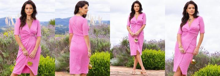 Vestido Rosa em Malha Laise