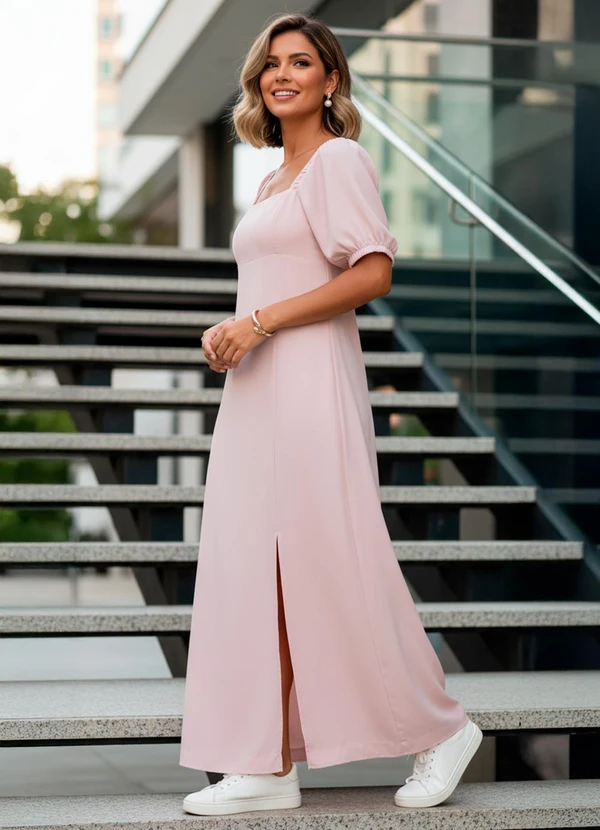Quintess - Vestido Rosa em Viscose Plana Sarjada 5