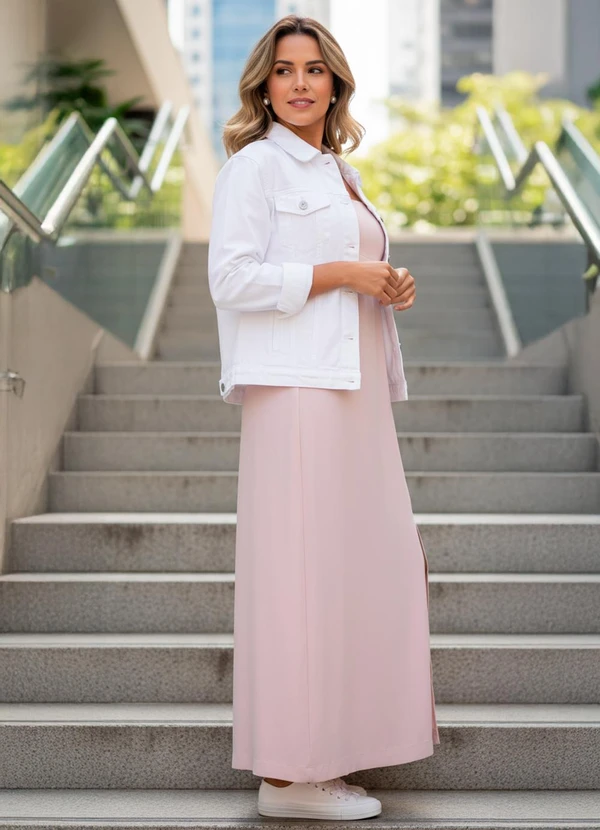 Quintess - Vestido Rosa em Viscose Plana Sarjada 6