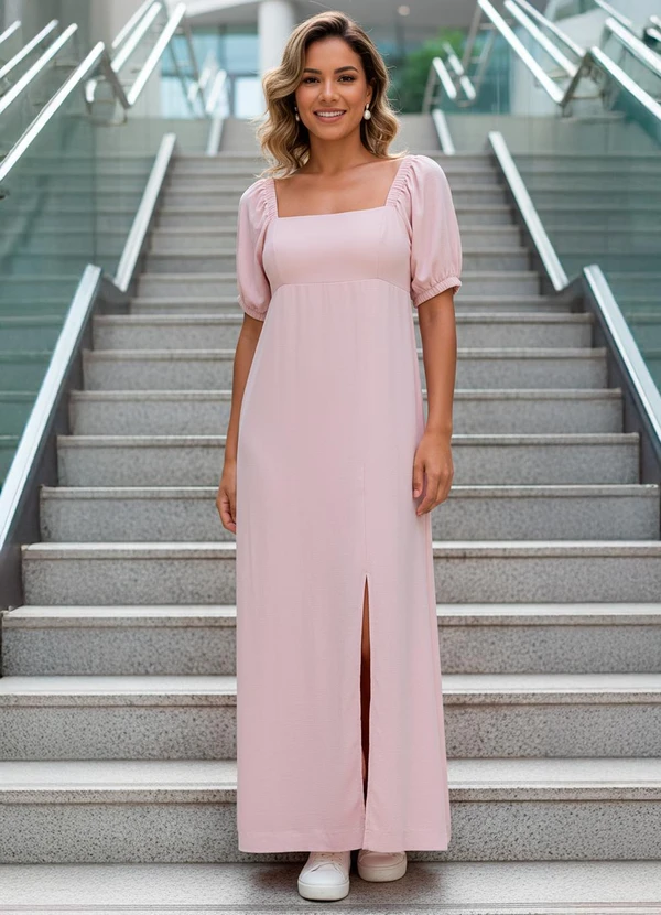 Quintess - Vestido Rosa em Viscose Plana Sarjada 7