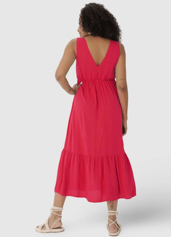 Malwee - Vestido Rosa Escuro Midi Evasê Acinturado 2