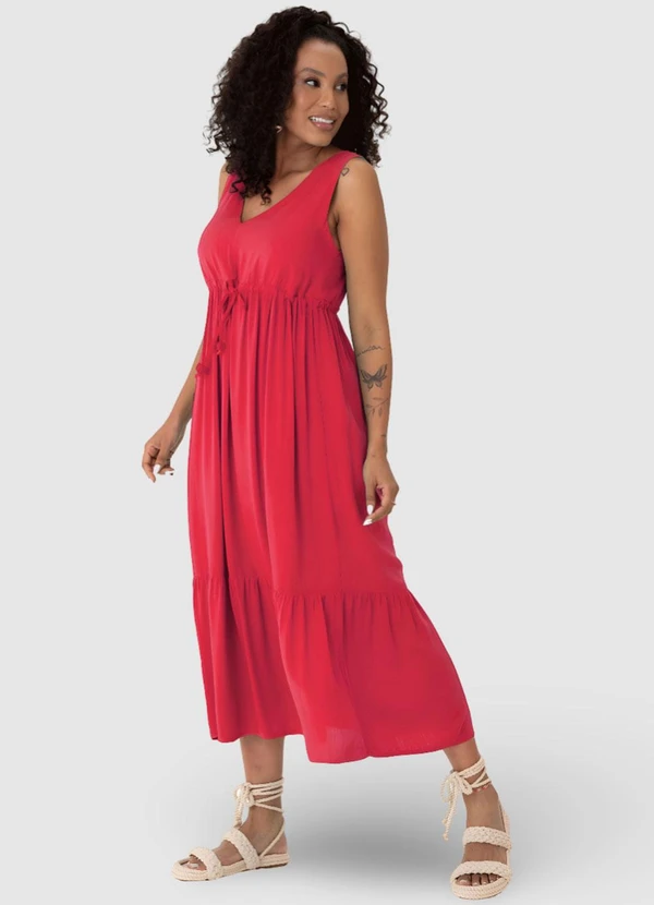 Malwee - Vestido Rosa Escuro Midi Evasê Acinturado 3