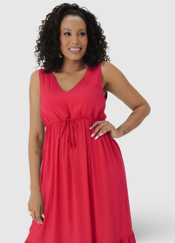 Malwee - Vestido Rosa Escuro Midi Evasê Acinturado 4