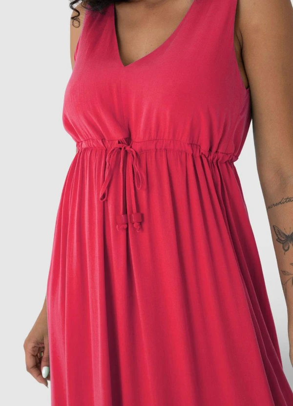 Malwee - Vestido Rosa Escuro Midi Evasê Acinturado 5