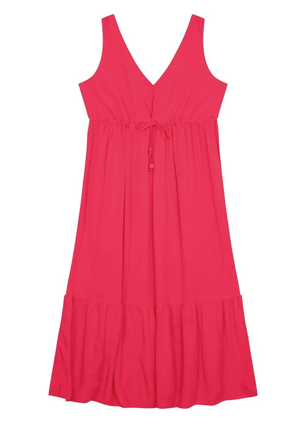 Malwee - Vestido Rosa Escuro Midi Evasê Acinturado 6