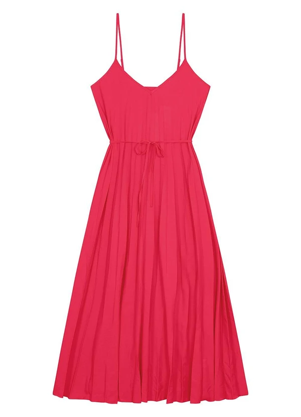 Malwee - Vestido Rosa Escuro Midi Evasê Plissado 8