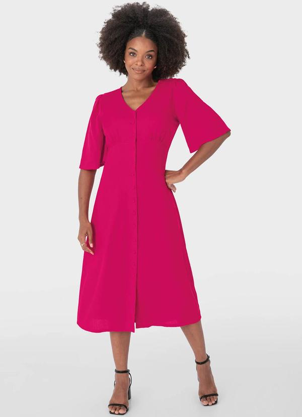 Malwee - Vestido Rosa Escuro Mídi Evasê