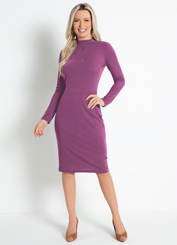 Moda Pop - Vestido Rosa Manga Longa com Zíper no Decote 3