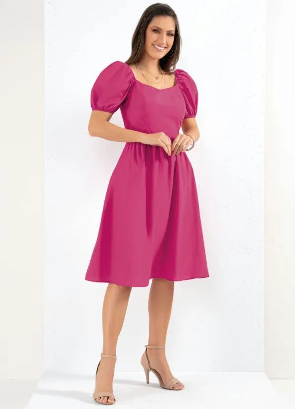 Quintess - Vestido Rosa Mangas Bufantes com Bolsos 5