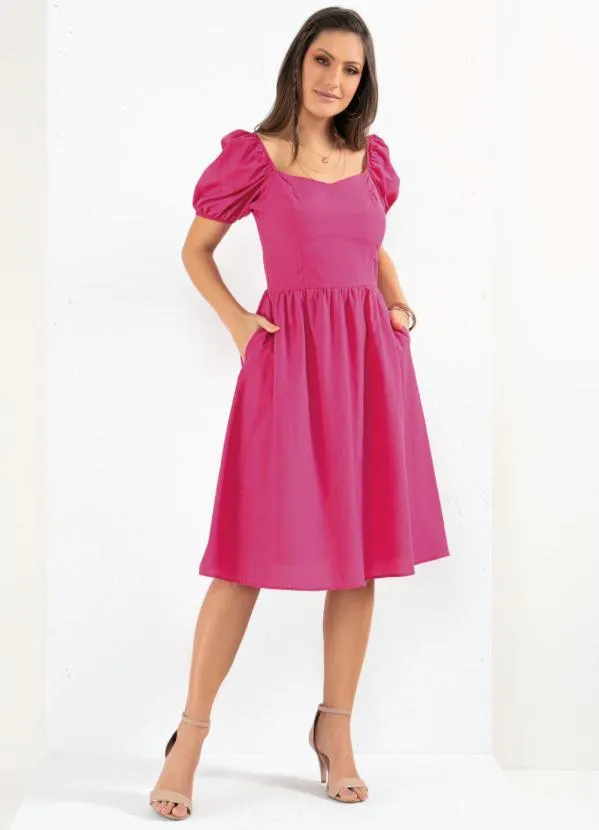 Quintess - Vestido Rosa Mangas Bufantes com Bolsos 3