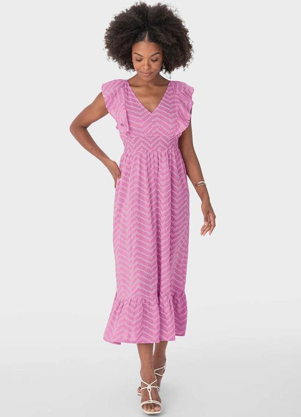 Malwee - Vestido Rosa Mídi Chevron