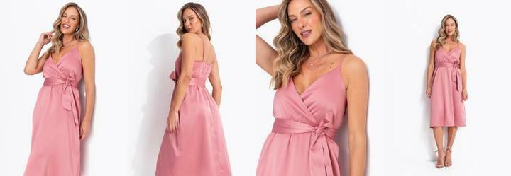 Vestido Rosa Queimado em Tecido Acetinado