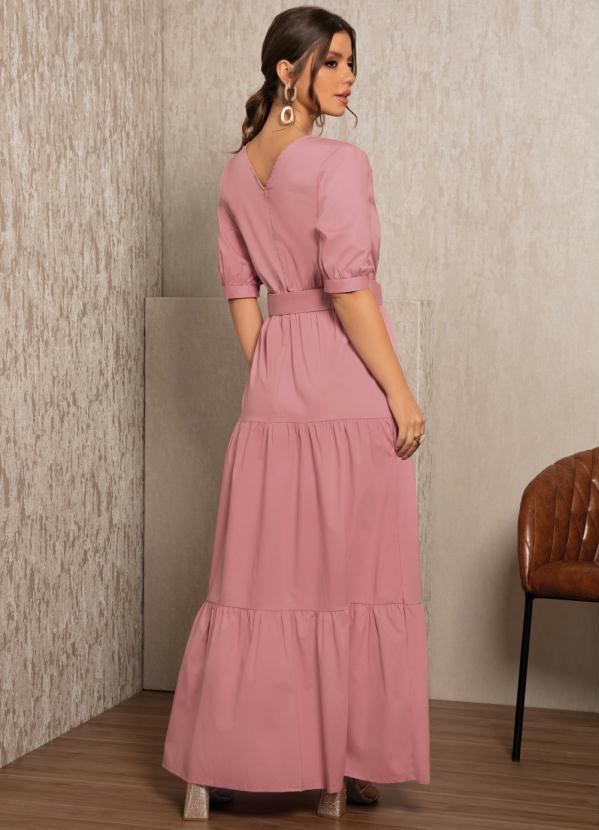 Quintess - Vestido Rose em Camadas com Cinto 2