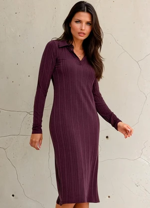 Quintess - Vestido Roxo em Malha Texturizada - QUINTESS