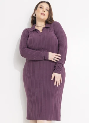 Quintess - Vestido Roxo em Malha Texturizada - QUINTESS