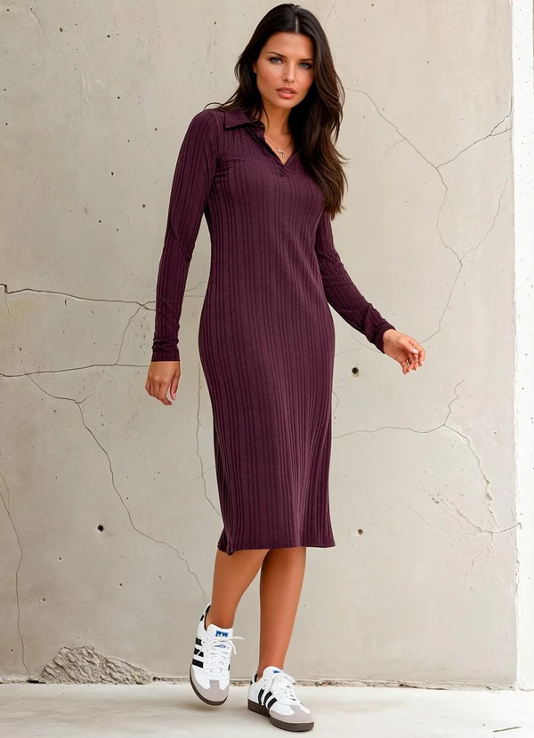 Quintess - Vestido Roxo em Malha Texturizada 3