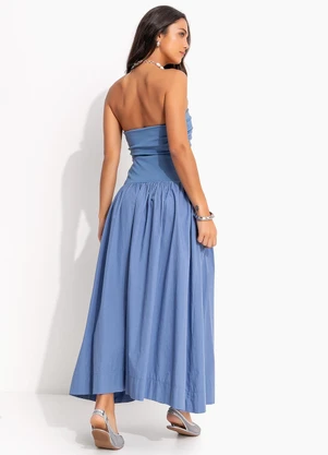 Farm - Vestido Saia Franzido Azul - FARM